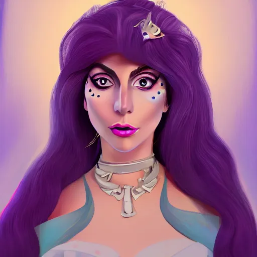 Prompt: portrait of the lady gaga as a disney princess, disney artstyle, artstation, concept art, smooth, sharp focus, illustration, hd, 8 k