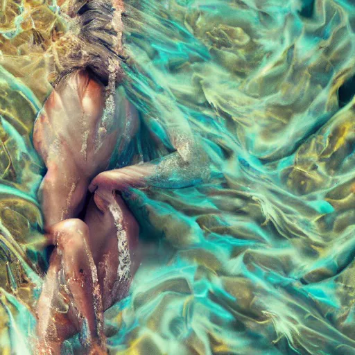 Image similar to closeup of beautiful human bodies intertwined, bodies blooming, 3 d fractals, mandelbulb, dripping wet, skin, macro photography, anamorphic bokeh, long exposure, highly detailed, hyperrealism, cinematic