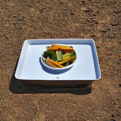 Prompt: a rectangle-shaped wok with no food in it, on the beach