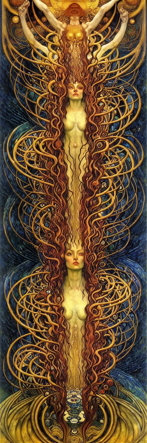 Image similar to Divine Chaos Engine by Karol Bak, Jean Delville, William Blake, Gustav Klimt, and Vincent Van Gogh, symbolist, visionary