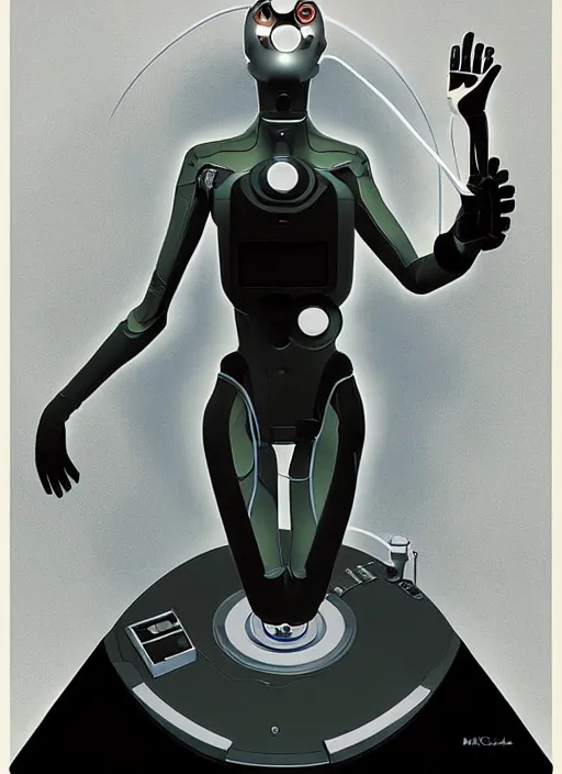 Image similar to poster artwork by Michael Whelan and Tomer Hanuka, of GLADOS from the game Portal 2, from Valve, Aperture Science, clean