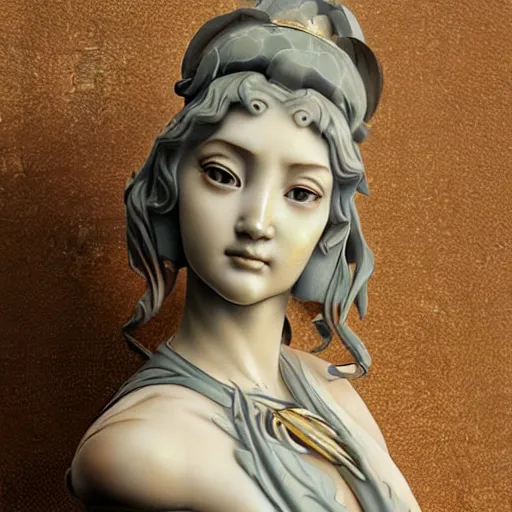 Prompt: beautiful lifelike award winning marble statue bust of iwakura lain trending on art station artgerm greg rutkowski alphonse mucha museum quality cinematic atmospheric