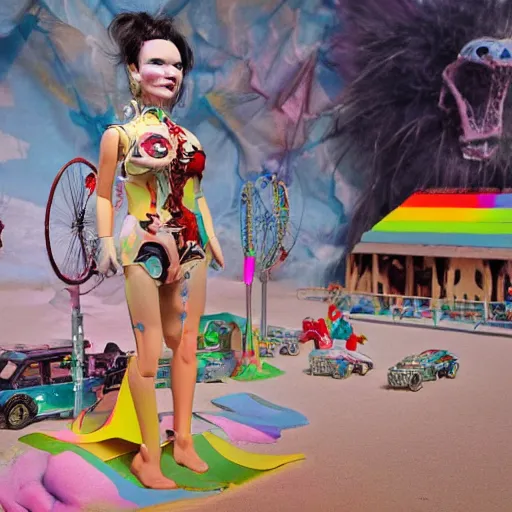 Image similar to bjork at burning man, activity play centre, stop motion vinyl action figure, plastic, toy, butcher billy style