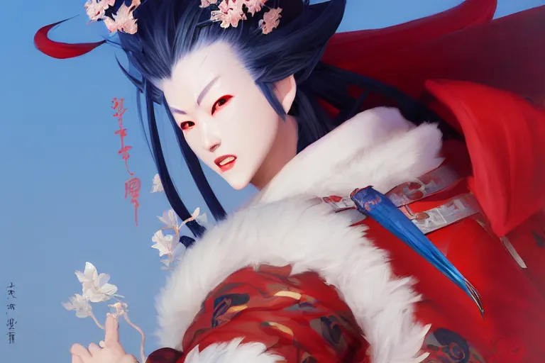 Prompt: onmyoji portrait ootengu, fine details. night setting. realistic shaded lighting poster by craig mullism, artgerm, jeremy lipkin and michael garmash, unreal engine, vibrant colors and hard shadows and strong rim light, light blue sky, cool white color temperature, radiant light, detailed and intricate environment, digital art
