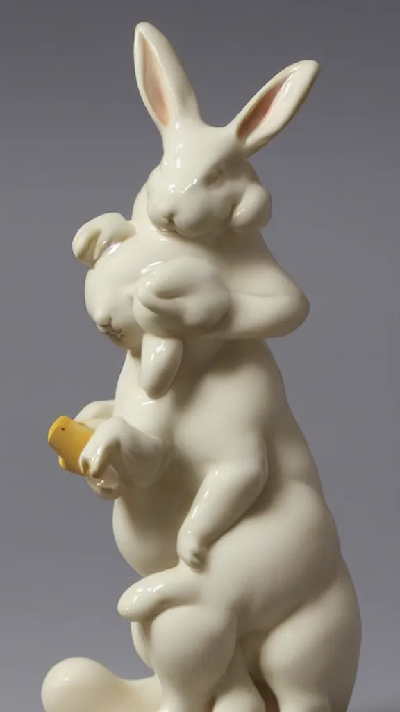 Image similar to a porcelain rabbit statue smoking a japanese kiseru painted by john singer sargent