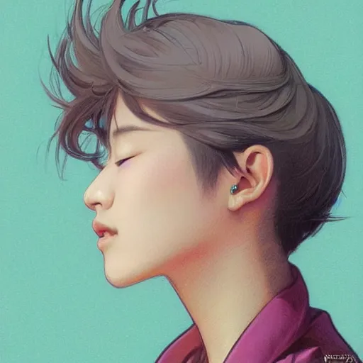 Image similar to portrait of kpop idol, expressive pose, lively expression, a pastel by chip zdarsky, trending on pinterest, mingei, full body, stylish, intricate, elegant, rose tones, highly detailed, digital painting, artstation, concept art, smooth, sharp focus, illustration, art by artgerm and greg rutkowski and alphonse mucha