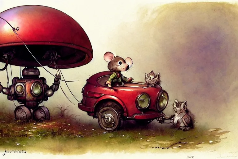 Image similar to adventurer ( ( ( ( ( 1 9 5 0 s retro future robot mouse balloon birthday party wagon house. muted colors. ) ) ) ) ) by jean baptiste monge!!!!!!!!!!!!!!!!!!!!!!!!! chrome red