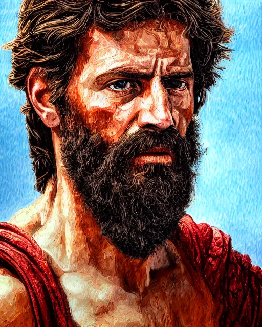 Image similar to acrylic painting portrait of philip of macedon, high production value, intricate details, high resolution, hdr, high definition, masterpiece, realistic, ultrarealistic, highly detailed, hd, sharp focus, non blurry, sharp, smooth