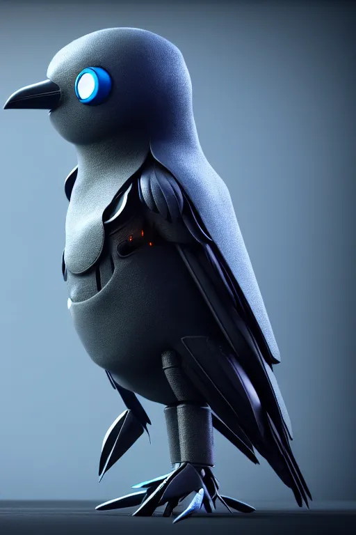 Prompt: high quality 3 d render very cute cyborg crow! next to microphone!, cyberpunk highly detailed, unreal engine cinematic smooth, in the style of blade runner & detective pikachu, hannah yata charlie immer, moody light, low angle, uhd 8 k, sharp focus