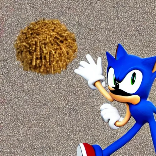 Prompt: sonic the hedgehog throwing poop at donald trump