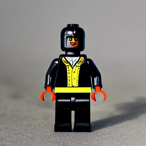 Image similar to photo of lego figure of men in black Adidas tracksuit holding a bottle