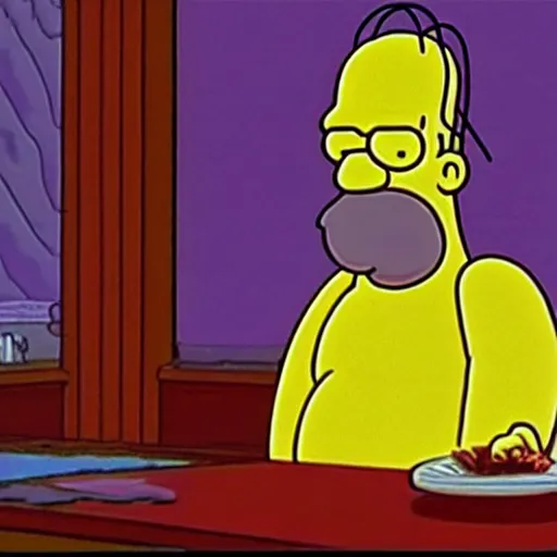 Image similar to a still of homer simpson in twin peaks ( 1 9 9 9 )