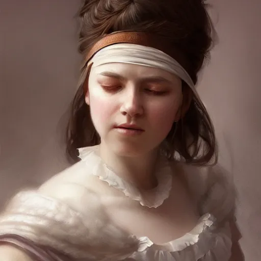 Image similar to a ( peter the great ), beauty portrait, fantasy blindfold, white dress, digital art by krenz cushart, laurie greasly, wlop, artgerm, intricate, highly detailed, sharp focus, smooth, epic composition, joyful, unreal engine