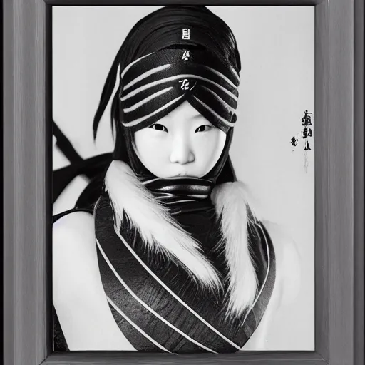 Image similar to photo of a beautiful female ninja, japanese, symmetrical face, gorgeous, high detail,