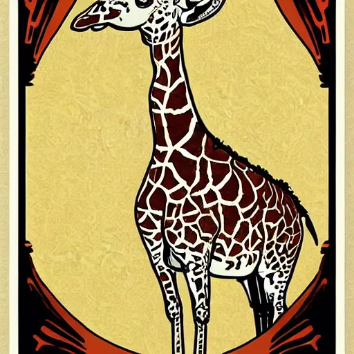 Image similar to art nouveau poster of a giraffe