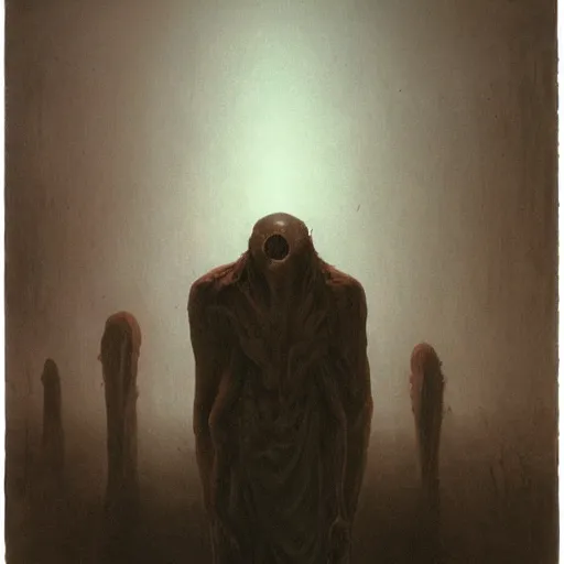 Image similar to demonic alien with long fingers at the foot of the bed in a dark room, tombstones, cows, beksinski