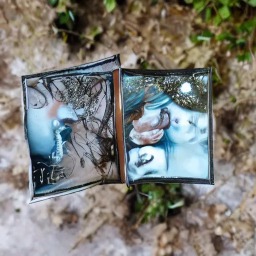 Image similar to a beautiful detailed front view portrait of a rotten woman corpse with fractal plants and fractal flowers growing around, volumetric light, beautiful lit, polaroid photography