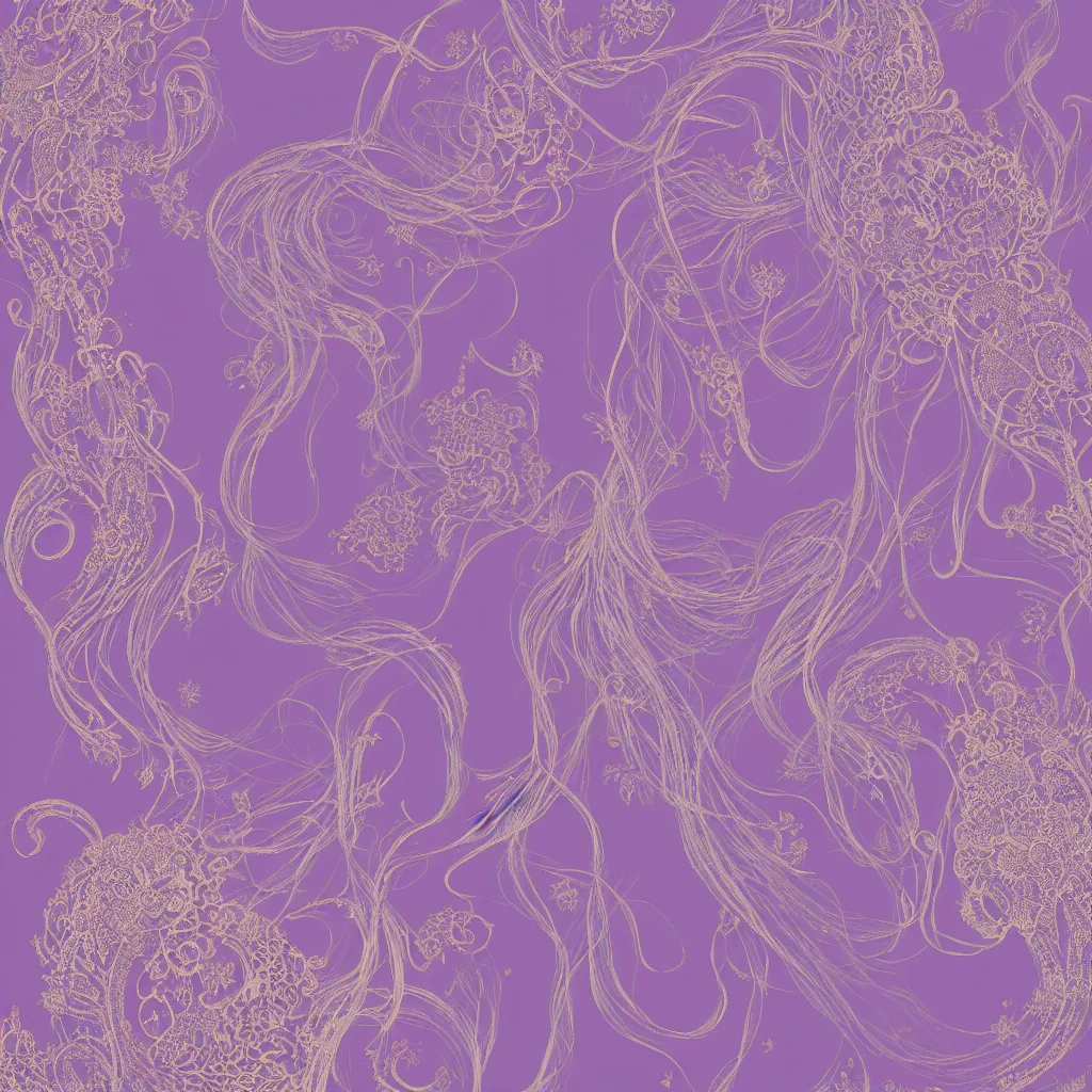 Image similar to purple dress design with goldenlace in the style of rococo ,Victorian era，jellyfish element,dreamy, soft ,Backlight ,luminescence,Aetherpunk,highly detailed,8k