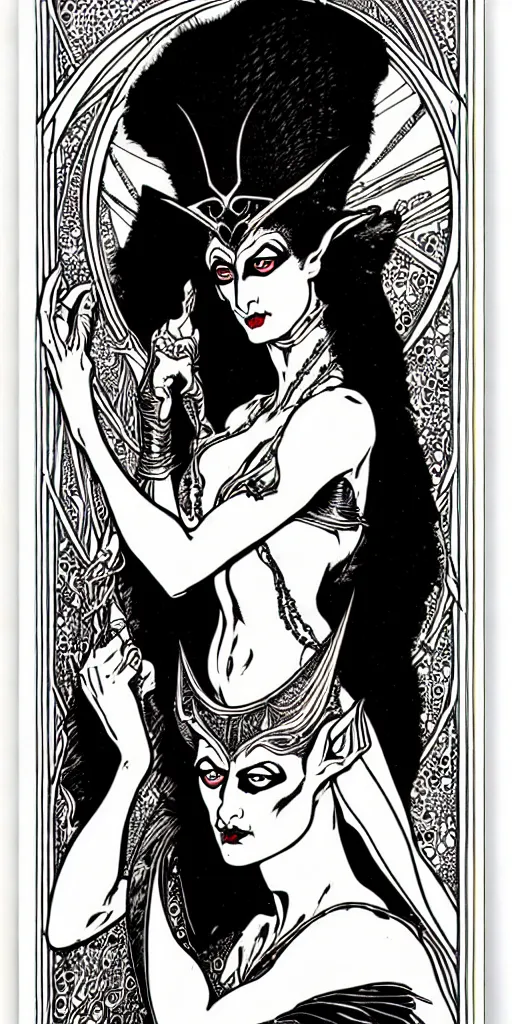 Image similar to the goblin queen by ambrose beardsley, high detail and fine lines, 8 k resolution