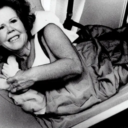 Prompt: linda blair as reagan strapped to a hospital bed