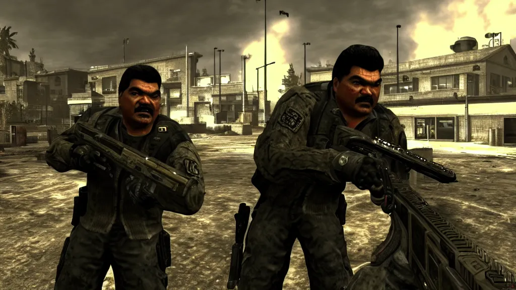 Image similar to george lopez, george lopez, in the call of duty zombies map transit, black ops der riese, der riese, screenshot, george lopez