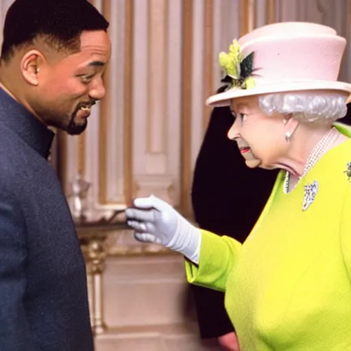 Prompt: Queen Elizabeth slapping Will Smith