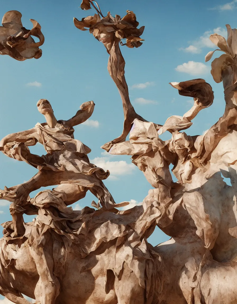 Prompt: a cowboy turning into blooms by slim aarons, by zhang kechun, by lynda benglis. tropical sea slugs, angular sharp tractor tires. complementary bold colors. warm soft volumetric dramatic light. national geographic. 8 k, rendered in octane. angular sculpture by antonio canova by gian lorenzo bernini.