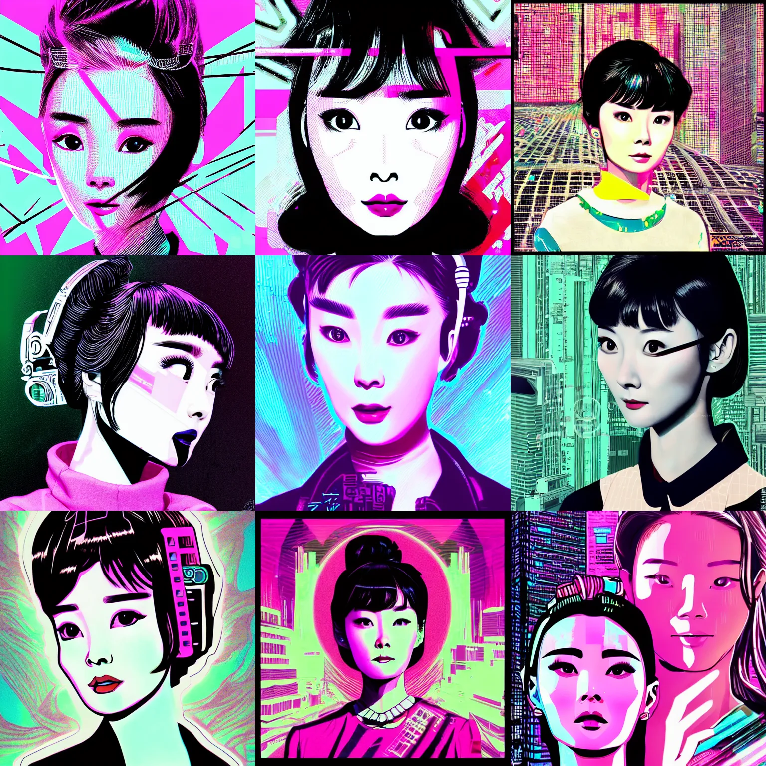 Image similar to korean audrey hepburn, detailed cyberpunk vaporwave portrait by tim doyle