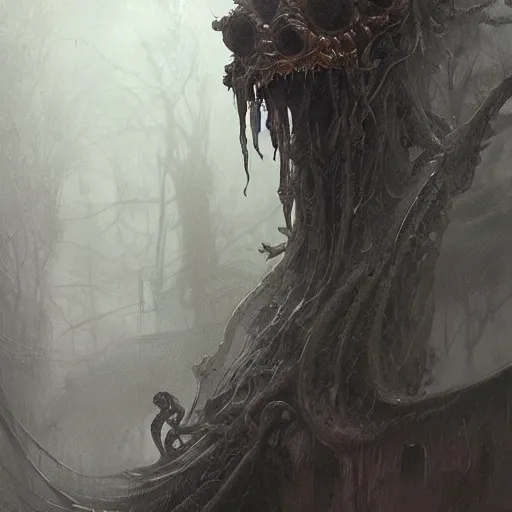 Image similar to epic hyperdetailed portrait of a haunting 🐙🕷 lurking in the shadows. by greg rutkowski, highly detailed portrait, rococo, digital painting, artstation, concept art, smooth, sharp foccus ilustration, artstation hq. intricate, elegant. art by wlop and artgerm and greg rutkowski and alphonse mucha, masterpiece. misty rainforest