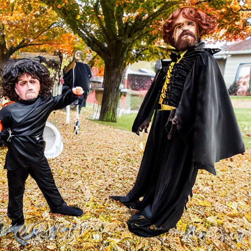 Image similar to peter dinklage trick or treating on halloween, ( sony a 7 r iv, symmetric balance, polarizing filter, photolab, lightroom, 4 k, dolby vision, photography awardm, voque, perfect face )