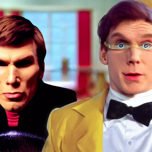 Image similar to Live Action Still of Jerma985 in Austin Powers, real life, hyperrealistic, ultra realistic, realistic, highly detailed, epic, HD quality, 8k resolution, body and headshot, film still