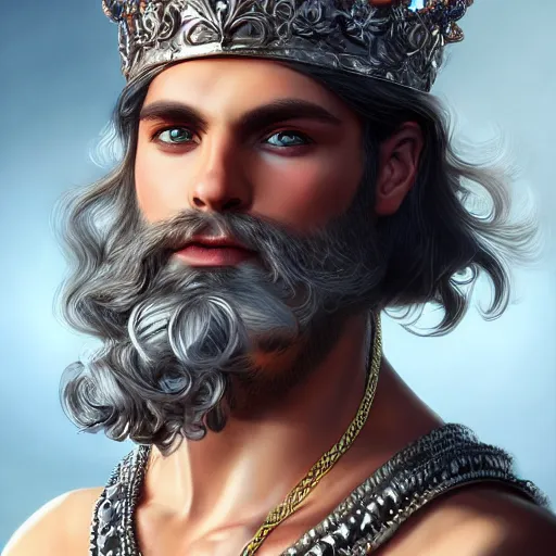 Image similar to portrait of a radiant greek mythology god, jewelry, crown, confident, handsome, dramatic lighting, detailed, very realistic, trending on Artstation, Cgsociety