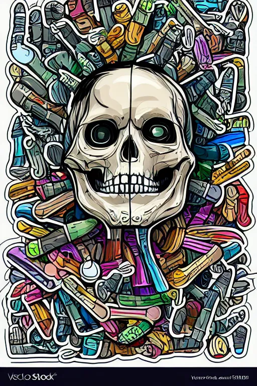 Image similar to Drug addict skeleton, sticker, andromorphic, colorful, illustration, highly detailed, simple, smooth and clean vector curves, no jagged lines, vector art, smooth