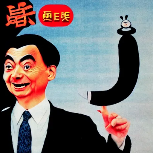 Image similar to Chinese propaganda poster about Mr Bean