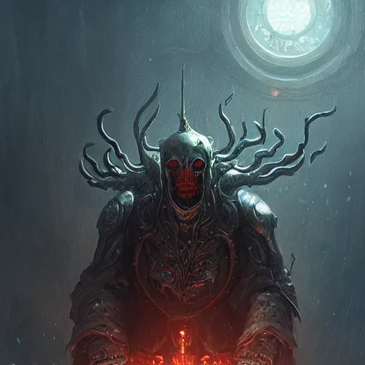 Image similar to mechanical king of mind flayer, elden ring, by greg rutkowski