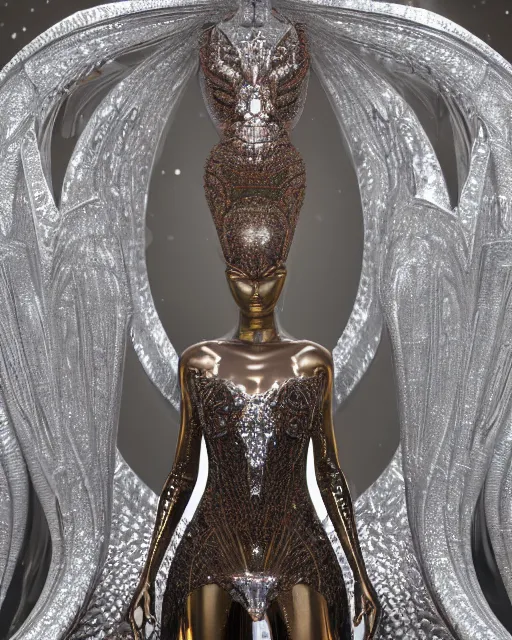 Image similar to a highly detailed metahuman 4 k close up render of an alien goddess bella hadid monument in iris van herpen dress schiaparelli in diamonds crystals swarovski and jewelry iridescent in style of alphonse mucha gustav klimt trending on artstation made in unreal engine 4