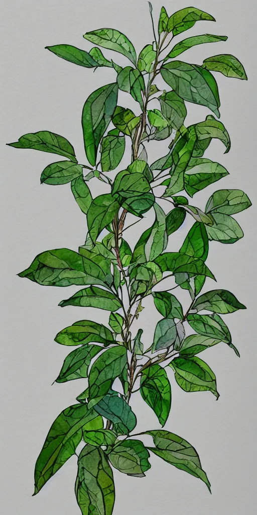 Image similar to water color and pen, high resolution, detailed, trending on artstation, tea plant