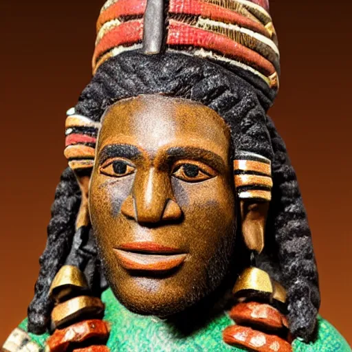 Image similar to burna boy as a tribal chief figurine, detailed product photo,