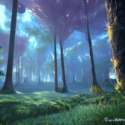 Image similar to fabulous, otherworlds forest in a wonderful fantasy world, ultrarealistic, ultradetailed, 8 k