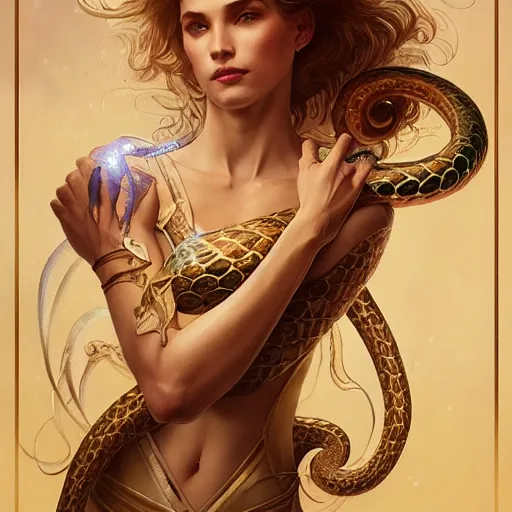 Image similar to serpent made of stars, extremely detailed, 8 k, fantasy, elegant, pale, highly detailed, digital painting, artstation, concept art, smooth, sharp focus, illustration, art by artgerm and greg rutkowski and alphonse mucha