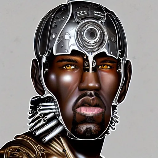 Image similar to portrait of cybernetic kanye west, biomechanical, steampunk, art by joe mudureira + Tim Shumate + Ross Tran