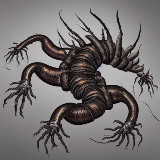 Prompt: horrifying realistic centipede monster, creepy, depiction, hd, authentic, dark, evil