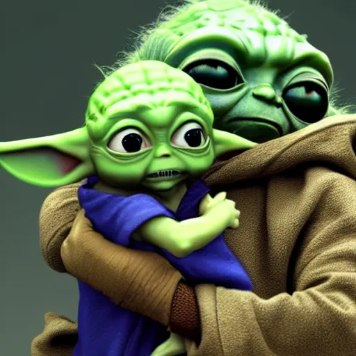 Prompt: link from the legend of zelda holding baby yoda in her arms, detailed, hyper realistic, 4 k octan render, unreal 5