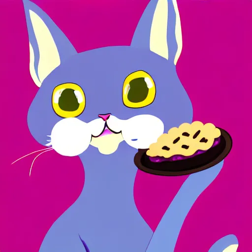 Image similar to an anthropomorphic hairless cat fursona with big cute eyes eating a slice of blueberry pie, furry art, oil on canvas, soft lighting