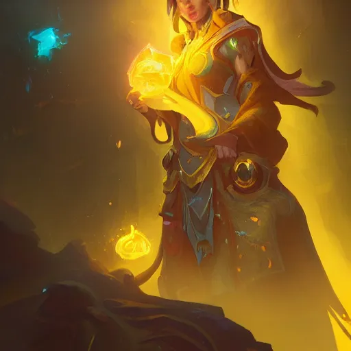 Image similar to a female mage, yellow theme, bright art masterpiece artstation. 8 k, sharp high quality artwork in style of jose daniel cabrera pena and greg rutkowski, concept art by tooth wu, blizzard warcraft artwork, hearthstone card game artwork, holy mage