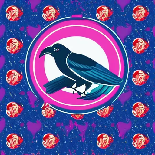 Prompt: logo with a crow on top of a candy, it says candy crow. Vector art by Carolyn Davidson. Vinatge aesthetic. trending on behance. HD