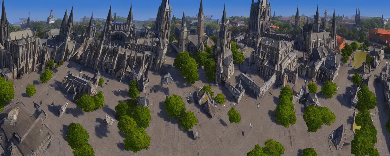 Image similar to 360 view of Cathedral Square in Stormwind City, panorama, unreal engine, 8k resolution