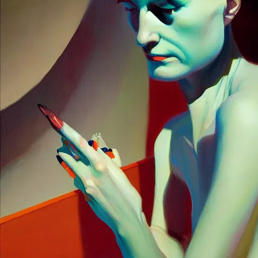 Image similar to Fractal portrait of a fragile woman, very coherent, painted by Edward Hopper, Wayne Barlowe, painted by James Gilleard, airbrush, art by JamesJean