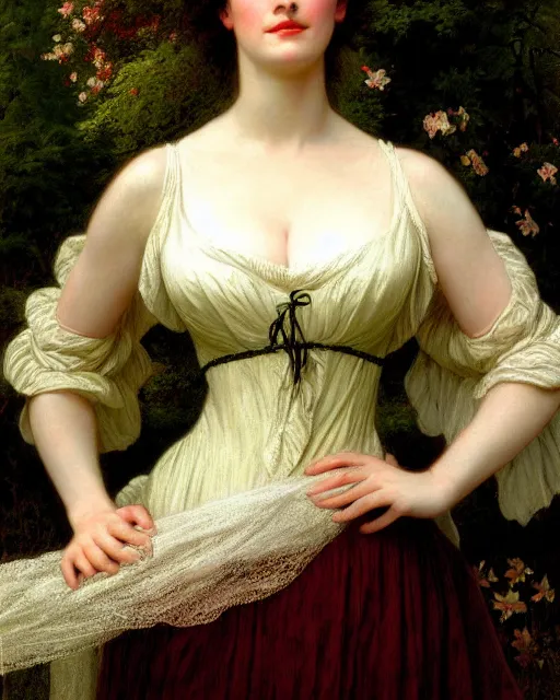Prompt: portrait en buste of eva green vesper lynd vannessa ives by Hughes Merle, by Pierre Auguste Cot, perfectly detailed eyes, realistic fabric, moody, gothic
