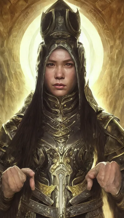 Image similar to epic masterpiece portrait priestess in mortal kombat sweaty skin, hyperrealistic, octane render, cinematic, beautiful face and flawless skin, perfect hands, 5 fingers, by Edgar Maxence and Ross Tran and Michael Whelan, Legends of Runeterra